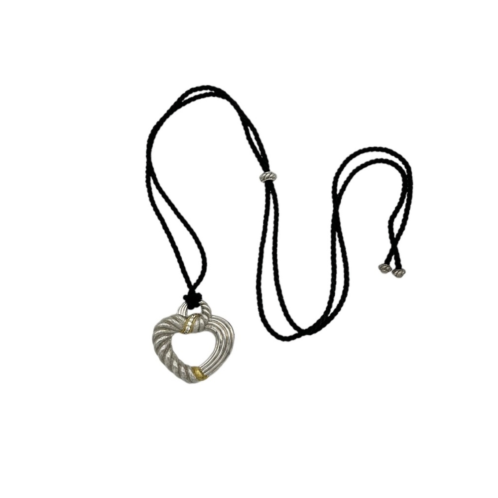 Judith Ripka sterling silver 2 tone CZ open heart pendant w/adjustable necklace